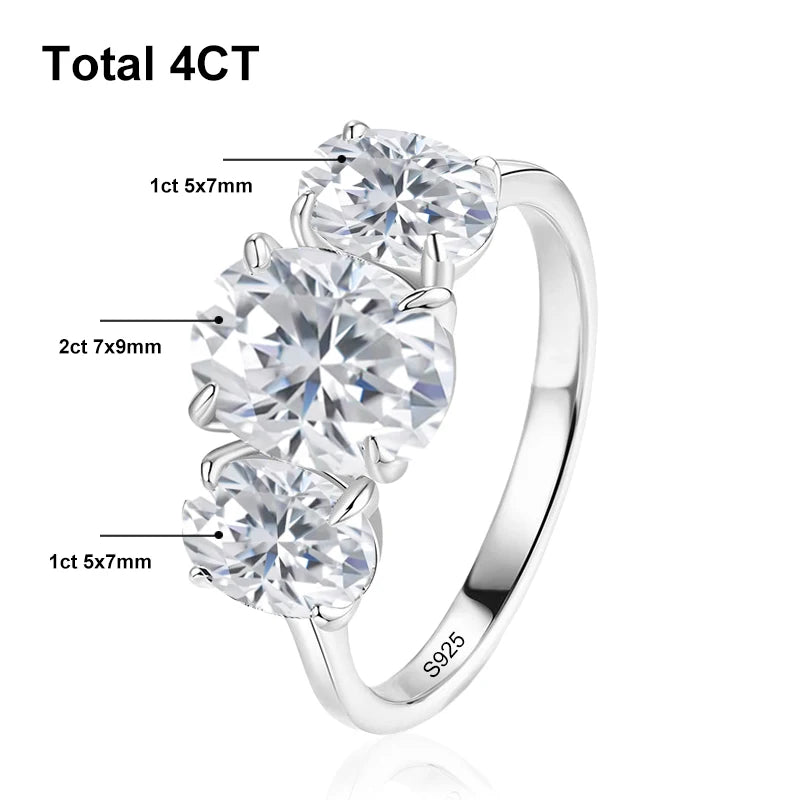 Full Oval Cut Mossanite Lab Diamond Ring 925 Sterling Sliver with Gold Plated Rings for Women Party Jewelry Ladies Band