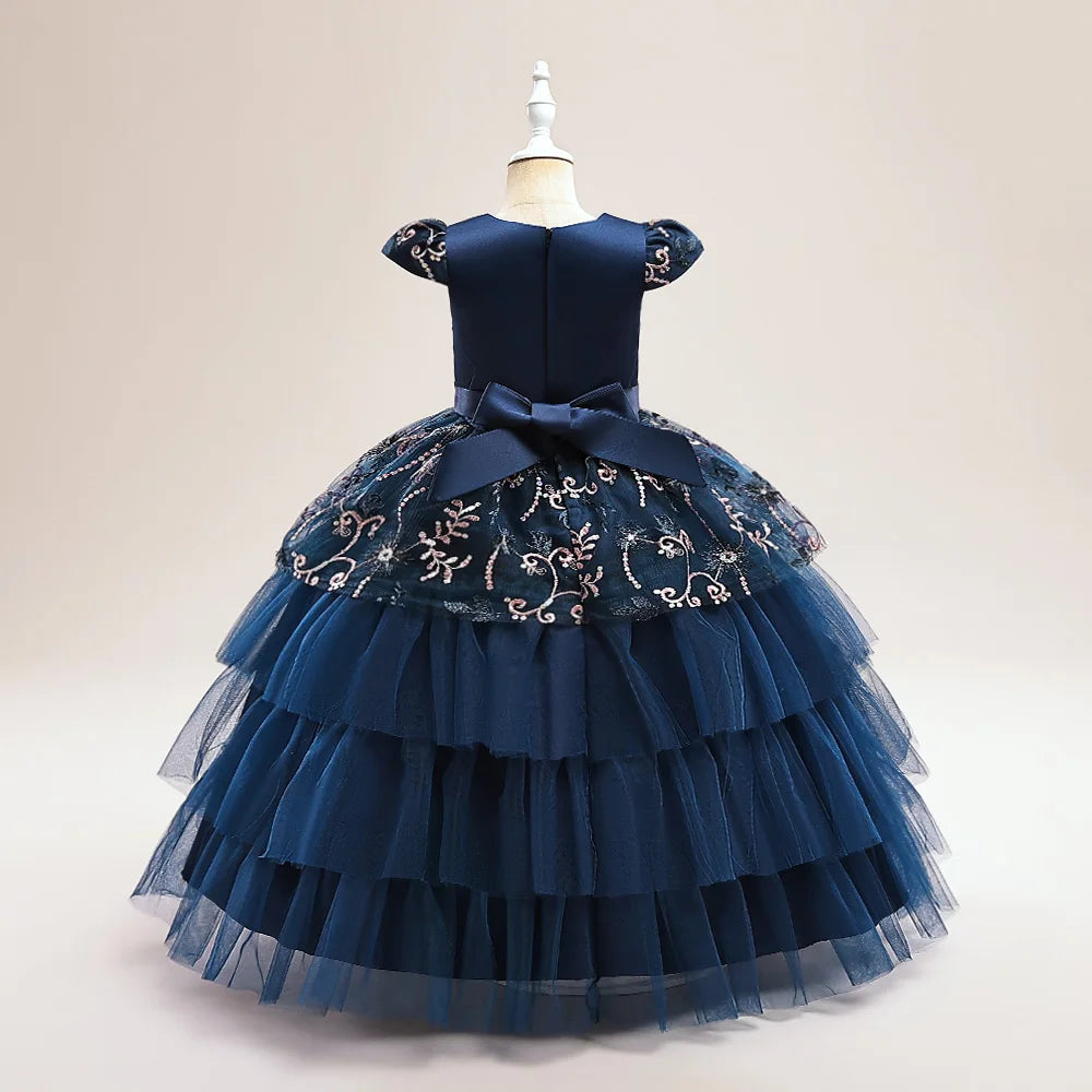 Vestidos de Festa para Meninas Daminhas de Flores de Verão Vestido Elegante de Tule para Casamento Princesa Formatura Vestido Infantil para Menina com Laço para Aniversário e Noite