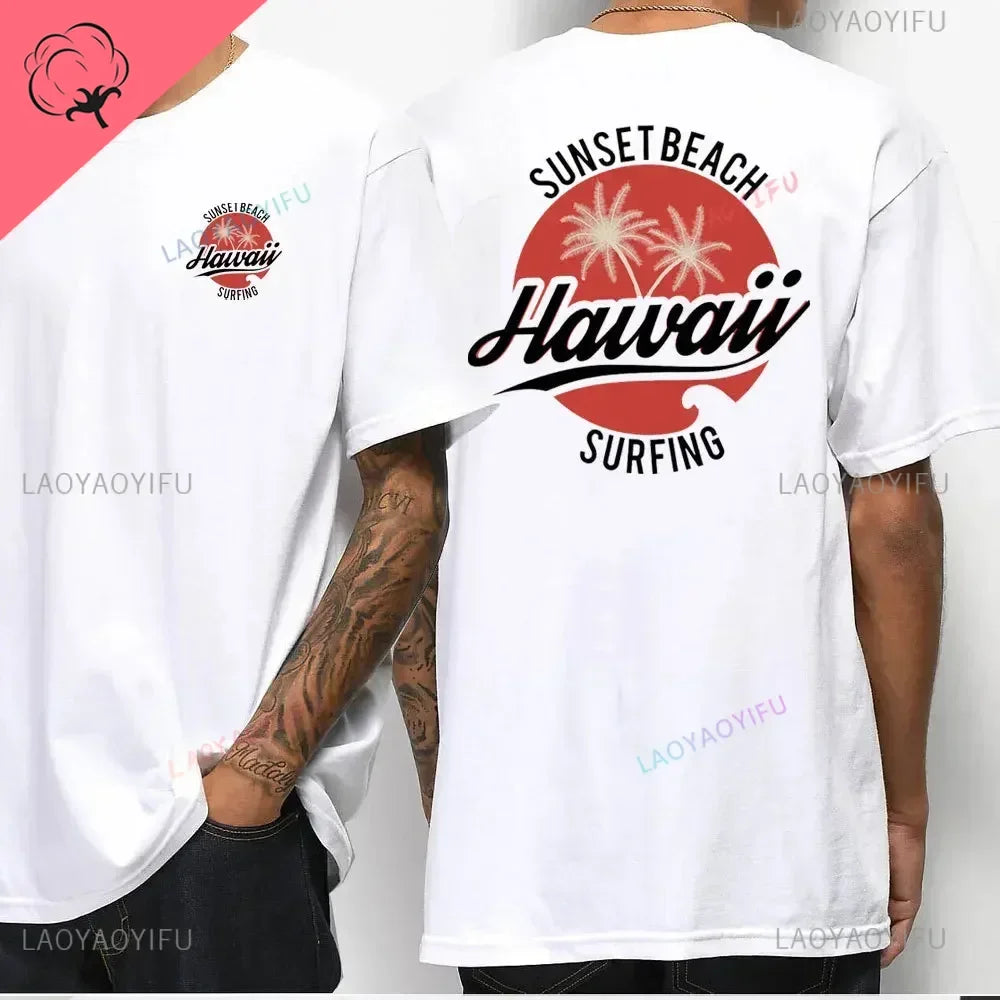 Hawaiian Traditions North Shore Hawaii Surfing Men Women White High Qulaty Cotton T-shirt Comfortable Beach-style Surf Tee Tops
