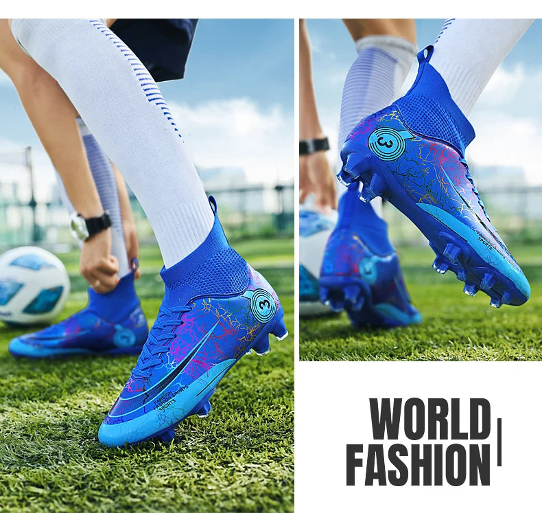 Fashion Men Professional Soccer Shoes Outdoor Cleats Unisex Ultralight Long Spikes Futsal Training Shoes Red Football Boots Men