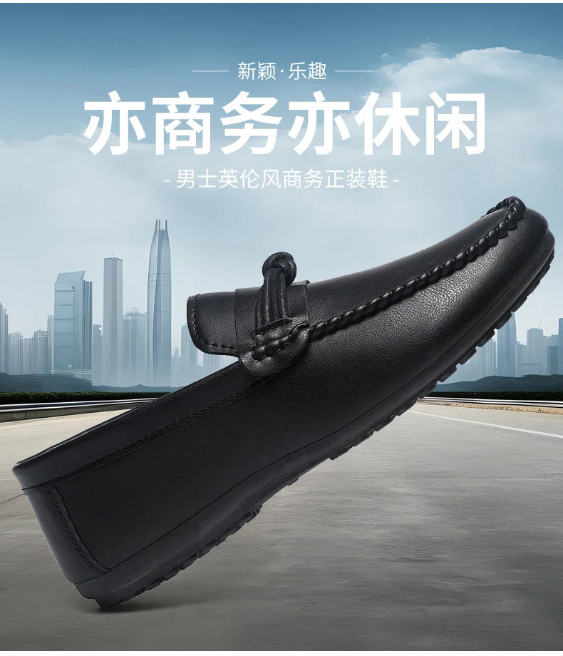 Classic Black Men's Leather Loafers Big Size 46 Slip on Shoes Man Office Shoes Comfortable Soft Flat Casual Shoes For Men