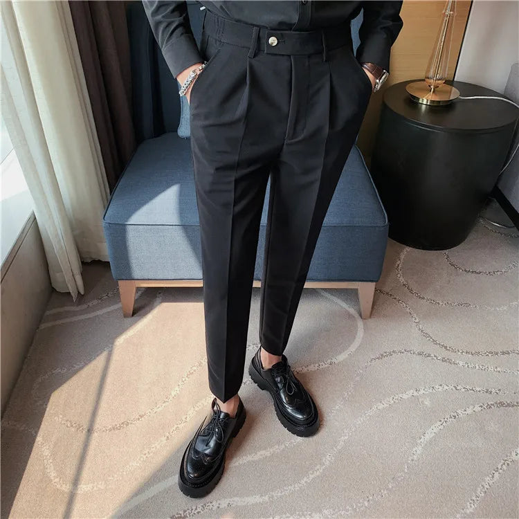 Men Slim British Style Suits Pants Business Casual Trousers Male Solid Fit Trousers High Quality Man Formal Wear Suit Pants 36