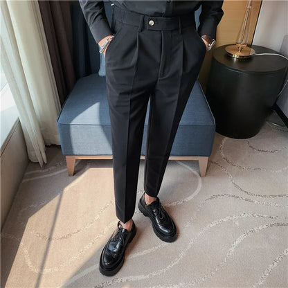 Men Slim British Style Suits Pants Business Casual Trousers Male Solid Fit Trousers High Quality Man Formal Wear Suit Pants 36