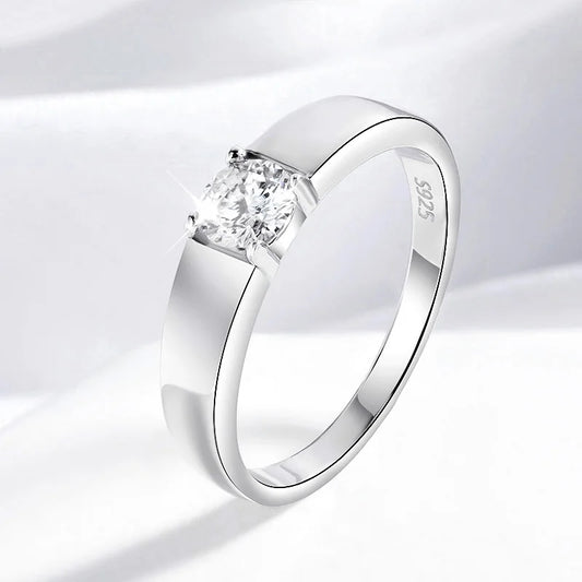 D Color 0.5CT 1CT Moissanite Ring for Men 925 Sterling Silver Simulation Diamond Wedding Band Classic Round Cut with