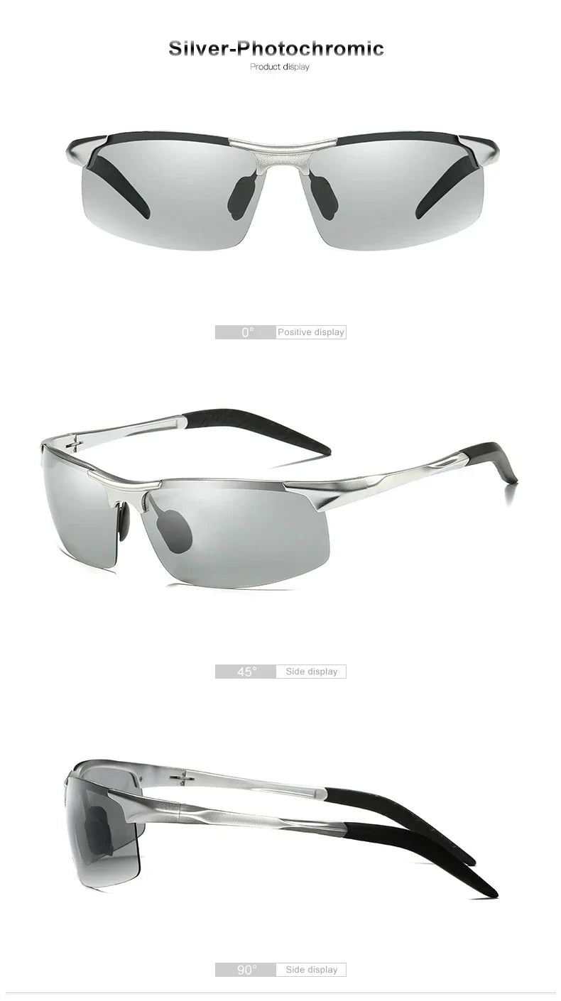 Aluminum Photochromic Sunglasses Men Polarized Day Night Driving Chameleon Glasses Anti-Glare Change Color Sun Glasses UV