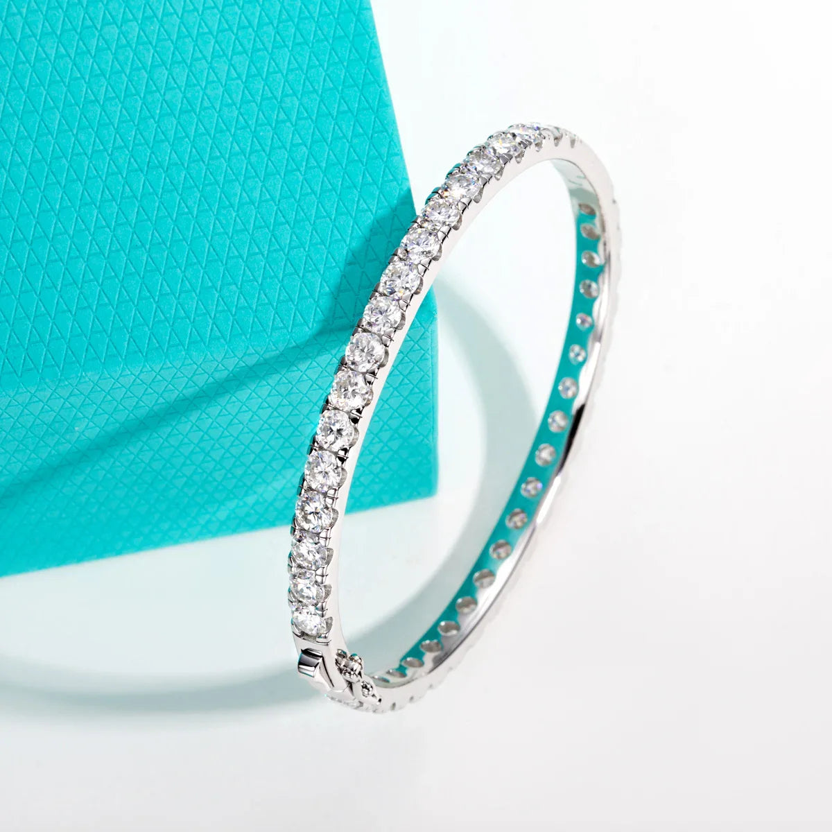 4mm(11.7cttw) Moissanite Eternity Bracelet 925 Sterling Silver 18K White Gold Plated Classic Bangle for Women Jewelry