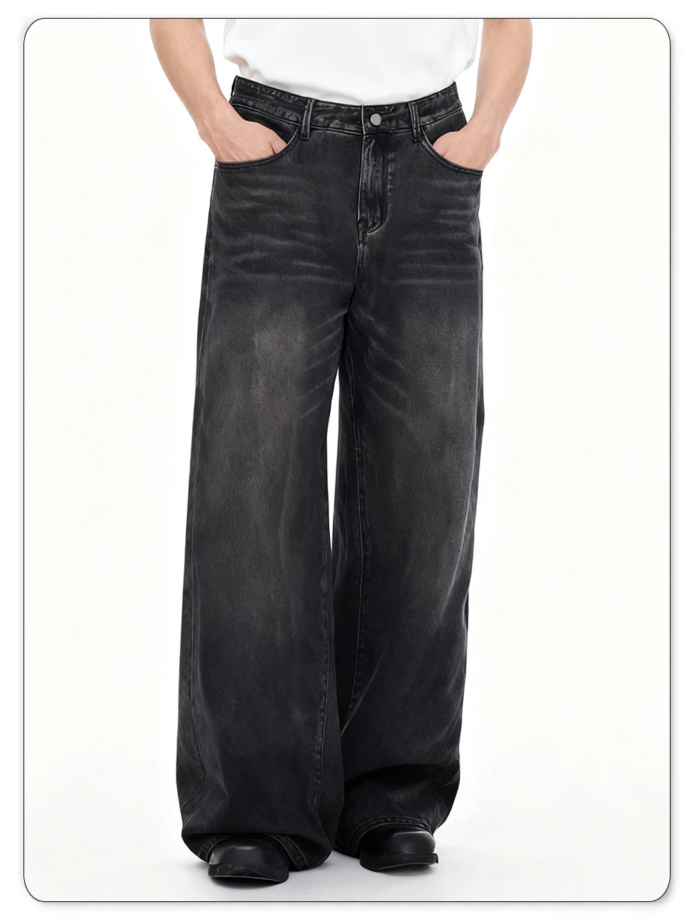 Calças jeans masculinas de quatro estações Versão coreana Calça casual para estudantes Retrô americano Cinza Preto Larga Solta Perna Reta Calça jeans folgada masculina