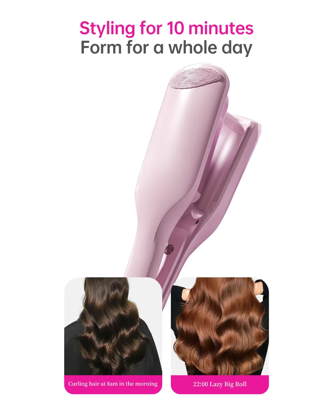 Curling Iron Hair Crimper 32mm Waver Beach Waves Curling Wand, Ionic Deep Waver Hair Curler Tool with Ceramic Pink, 1.25 Inch