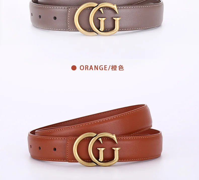 Women's leather belt with smooth buckle; simple and fashionable business belt for men; versatile belt for trousers