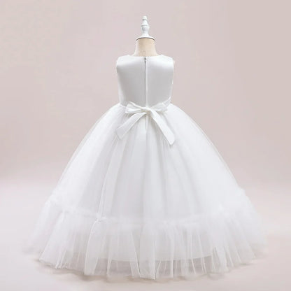 Summer Baptism Wedding Party Girl Flower Dresses Bow Bridesmaids Princess Prom Evening Dress For Girls First Communion Prom Gown