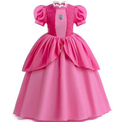 Princess Peach Baby Girls Cosplay Dress Kids Vestidos Birthday Party Dresses Carnival Halloween Costume Ball Gown Clothing