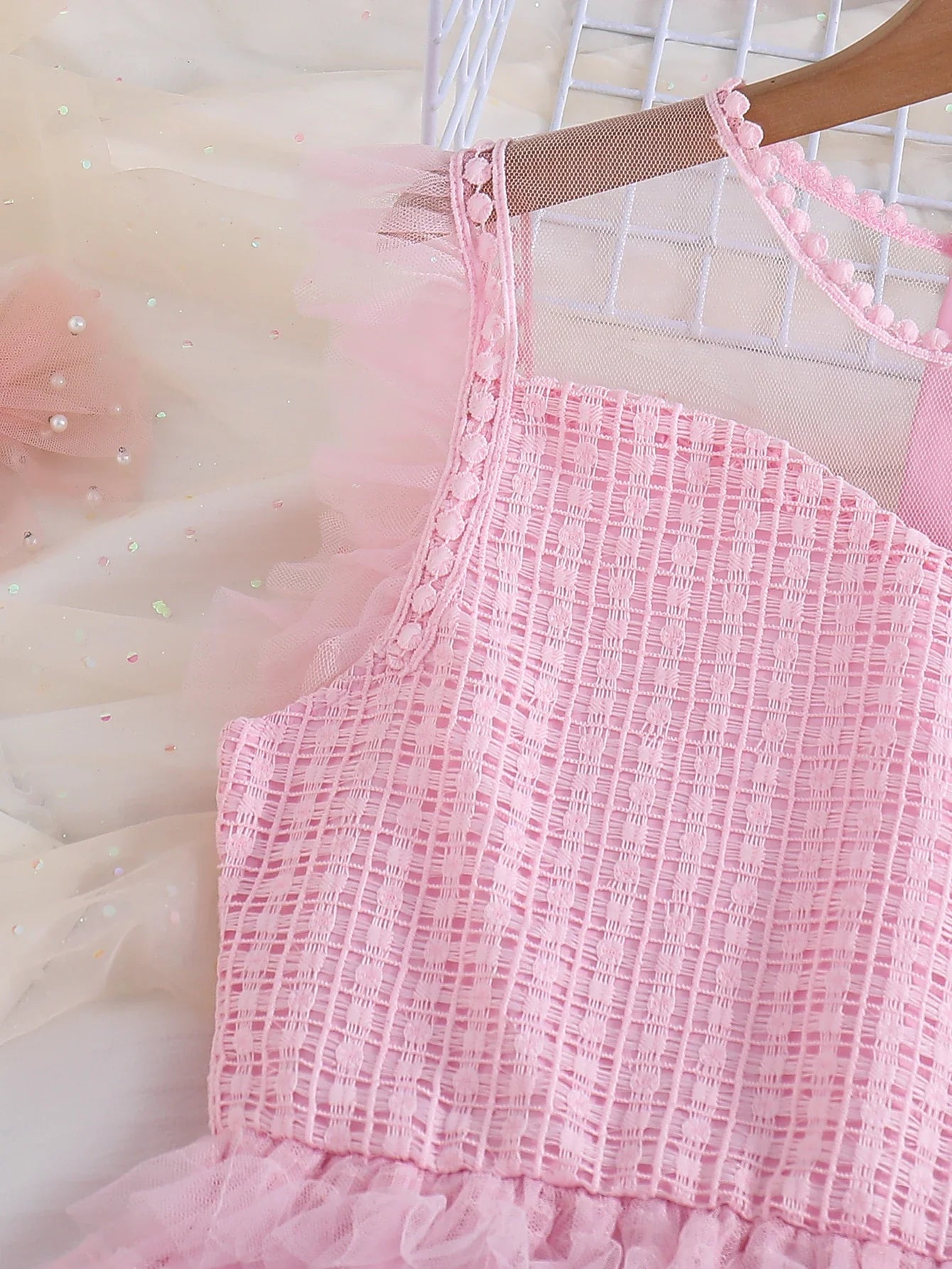 Summer Girls Sweet And Cute Sleeveless Solid Color Cake Fluffy Princess Dress Fashionable Casual Mesh Dress