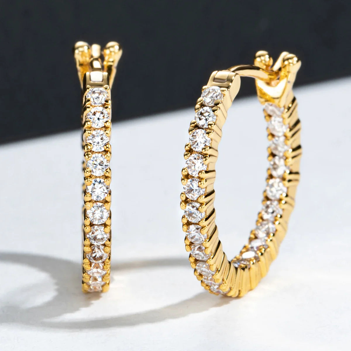 1.5mm 0.66cttw D Color Moissanite Huggie Hoop Earrings With Cer Yellow Gold Plated Huggie Earring For Women Jewelry