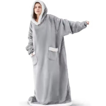 180cm Super Long Flannel Blanket Pyjamas with Sleeves Winter Hoodies Sweatshirt Women Men Pullover Fleece Giant Oversized Outd