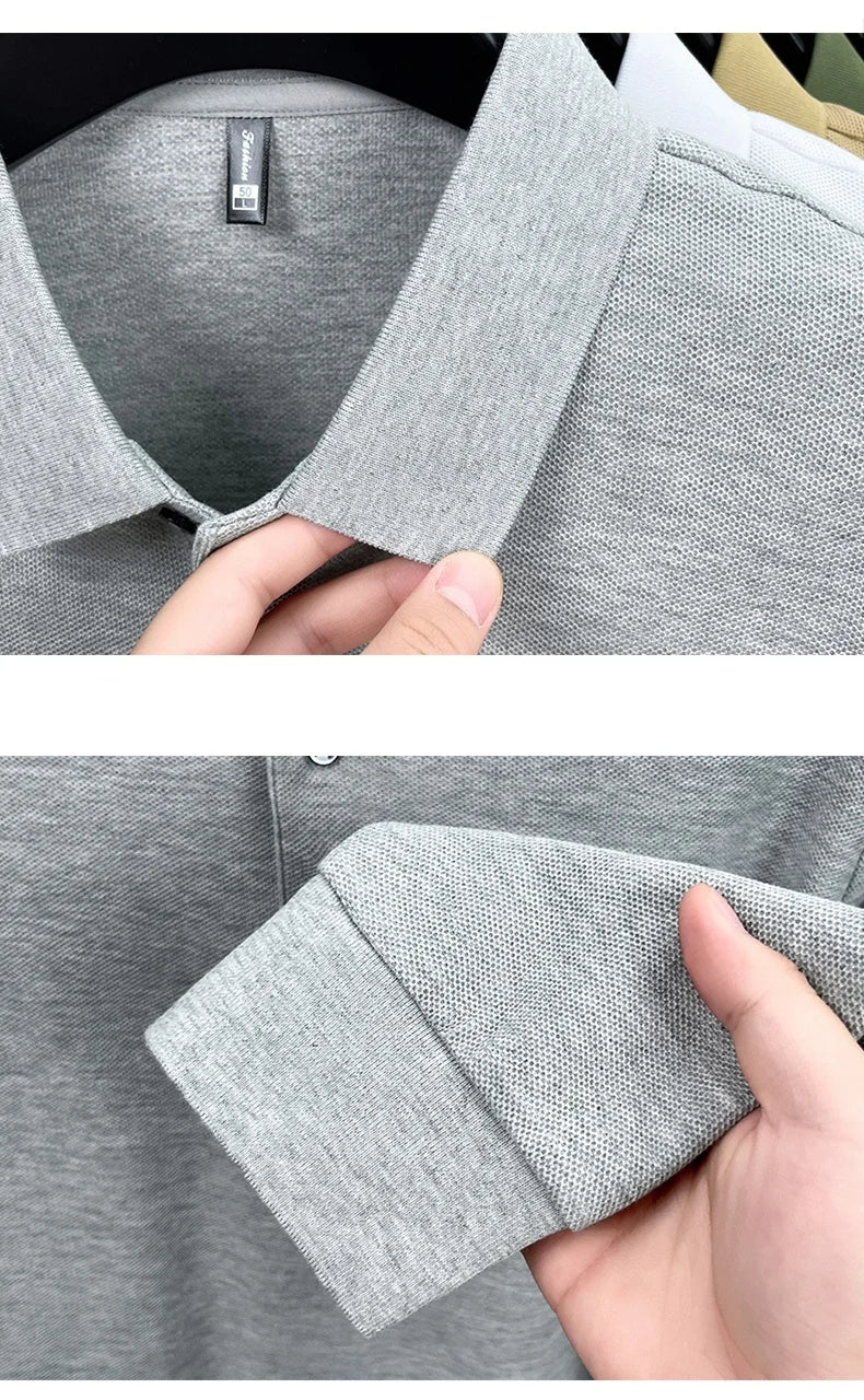Fashion brand autumn new men's top casual warm 100% cotton long sleeved Polo shirt