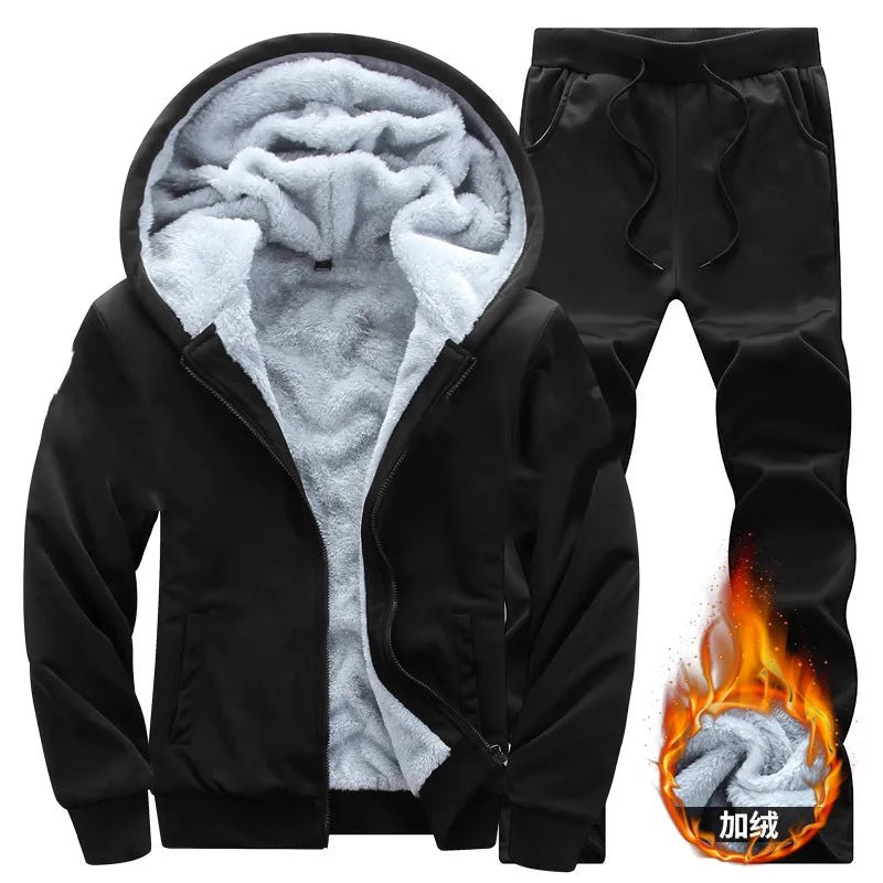 Wolf Czuadlte2024New Winter Men's Sports Set Casual Pants Hooded Sweater Youth Large Plus Plush Thickened Cardigan Two Piece Set