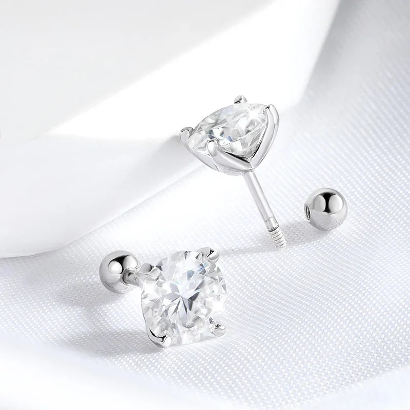 18k Plated 0.2-2ct Moissanite Stud Earrings for Women Solid 925 Sterling Silver Lab Diamond Screw Back Ear Stud Jewelry