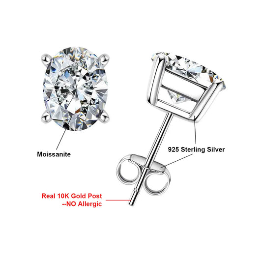 10K Gold Post 4/2/1ct Oval Cut Moissanite Stud Earrings  Anti-allergy Eearrings For Women Jewelry Wholesale