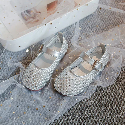 Girls Flat Shoes Sparkling Hollowed-Out Princess Shoes for Kids 2025 Summer New Sandals Mesh Hook&loop Toddlers Breathable Ins