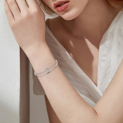 6.5mm Moissanite Bracelet For Women 925 Sterling Silver Double Chain Adjustable Cuff Bracelets Pulsera Wristband Jewelry