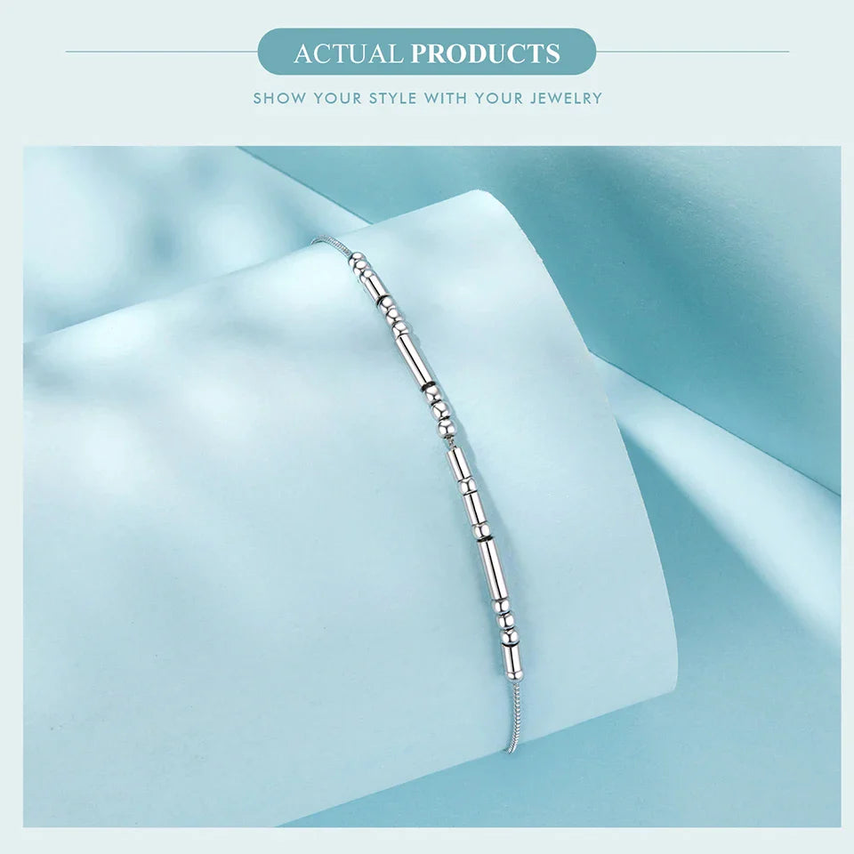 BAMOER 925 Sterling Silver ‘I Love You’ Morse Code Bracelet Vintage Beads Wrist Chain for Women Girls Lightweight Love Gift