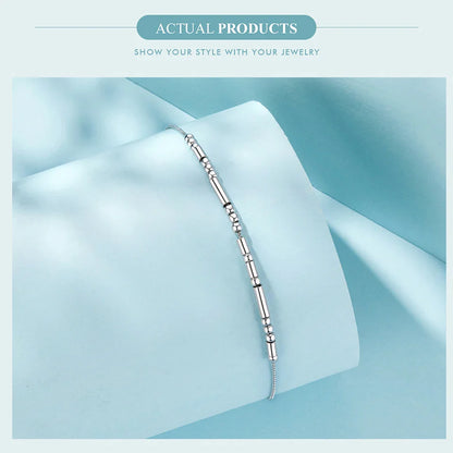BAMOER 925 Sterling Silver ‘I Love You’ Morse Code Bracelet Vintage Beads Wrist Chain for Women Girls Lightweight Love Gift