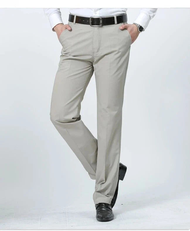 Summer Thin 100% Cotton Pants Mens Autumn Thick Suit Pant Slacks High Waist Straight Loose Bland Solid Business Casual Pants