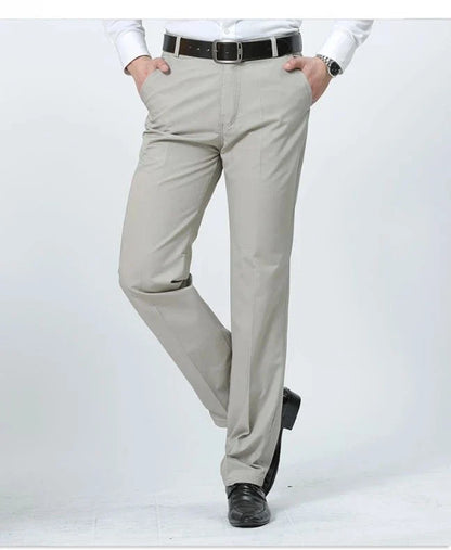 Summer Thin 100% Cotton Pants Mens Autumn Thick Suit Pant Slacks High Waist Straight Loose Bland Solid Business Casual Pants