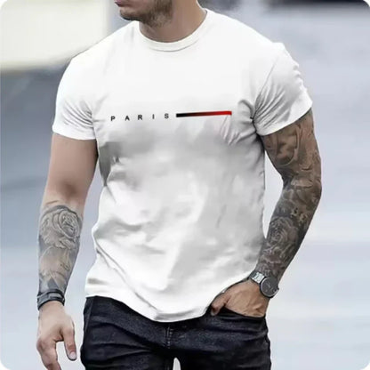 PARIS Men s casual suit spring and summer new style letter print American trend sports fashion short sleeved pants two-piece set