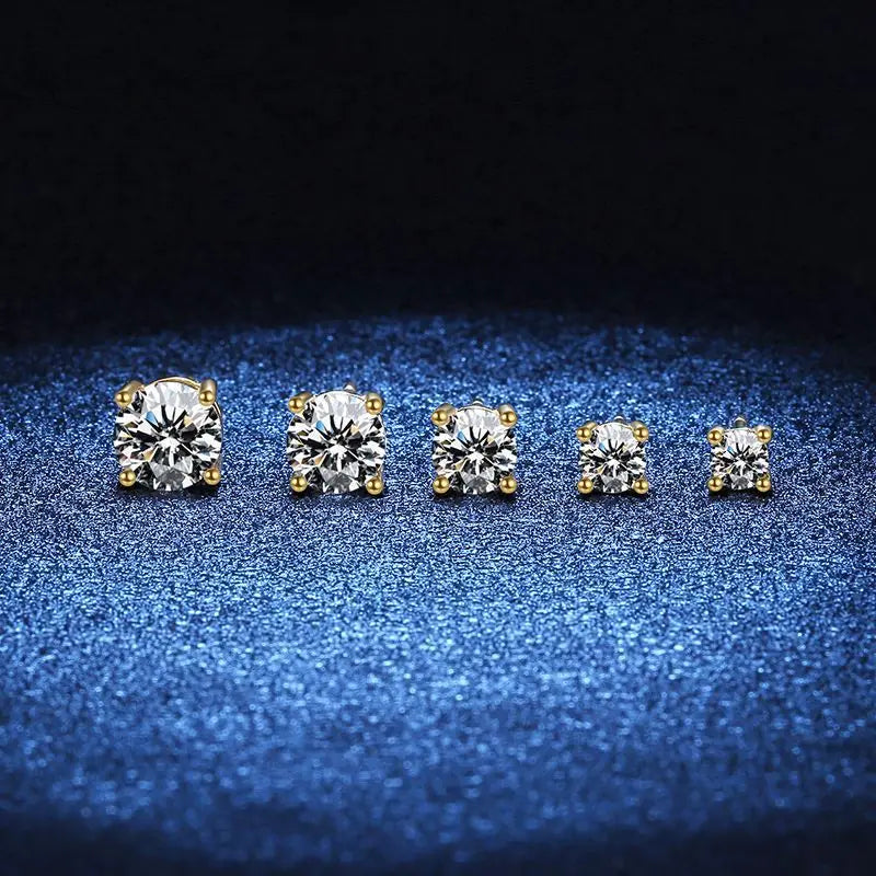 18k Gold D Color Moissanite Studs Earrings for Women Four-claw Sparkly Diamond Earring Wedding Gift S925 Sterling Silver