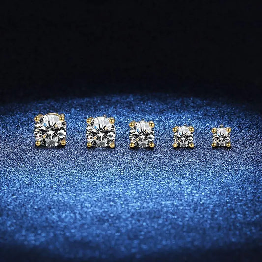 18k Gold D Color Moissanite Studs Earrings for Women Four-claw Sparkly Diamond Earring Wedding Gift S925 Sterling Silver