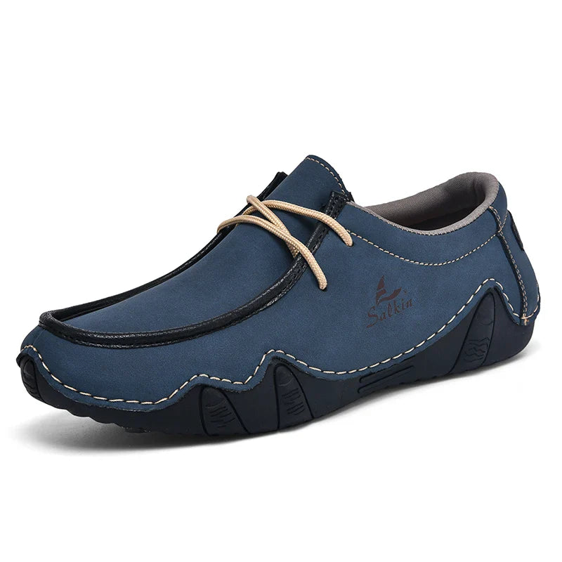 Novos Tênis Masculinos Casuais de Couro Feitos à Mão da Moda 2024 Design Sapatilhas Masculinas Mocassins Respiráveis Cano Baixo Sapatos Flats Dirigir Tamanho Grande