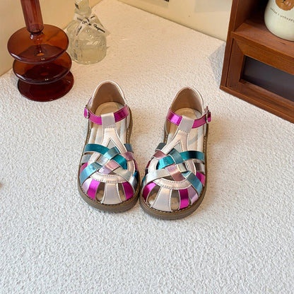 2026 Summer New Children's Shoes Knitted Sandals for Girls with Round Head Anti Slip Soft Bottom Comfortable Fashion Sandals