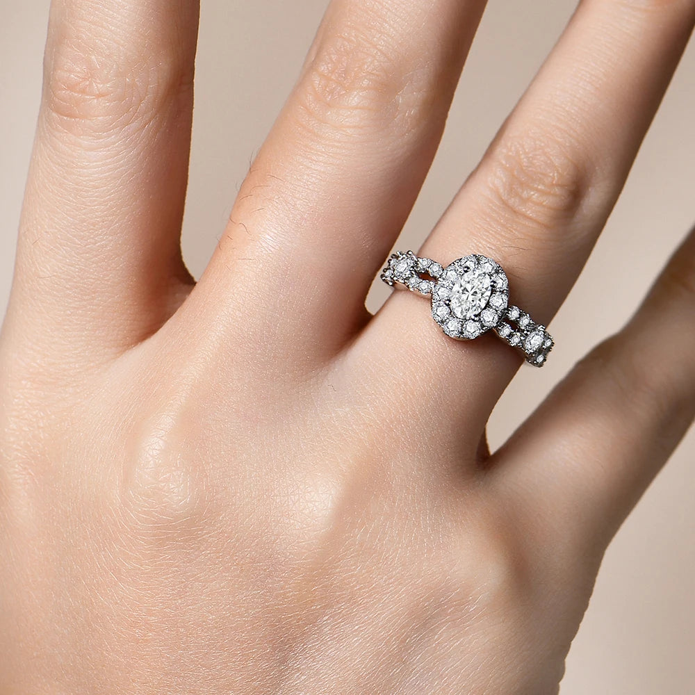 Oval Cut 1.5ct Moissanite Rings for Women A Half Diamond Band S925 Sterling Silver Engagement Party Gift Passed Tester