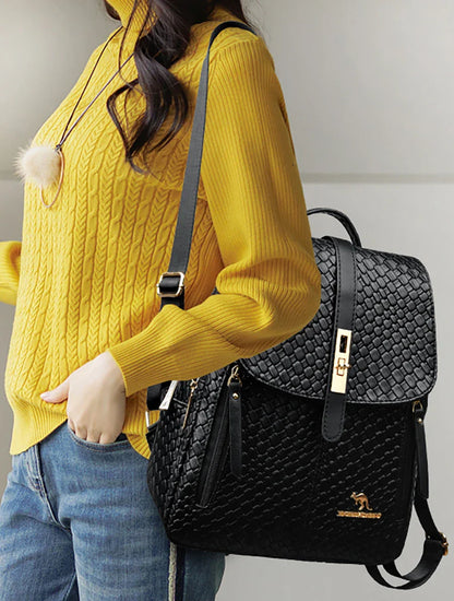 Luxury Women Leather Backpacks for Girls Sac A Dos Casual Daypack Black Vintage Backpack School Bags for Girls Mochila Rucksack