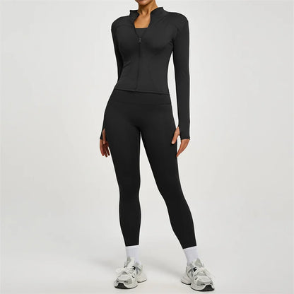 Yoga Coat Sports Top Long Sleeve Jacket Fitness Breathable Women's Tracksuit High Waist Leggings Two Piece Set Gym Clothes