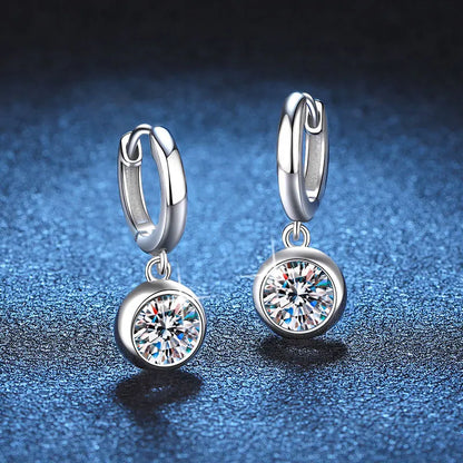 D VVS1 Round Moissanite Pendant Earrings for Women Sparkling Fine jewelry s925 Sliver Plated White Gold Hoop Earring