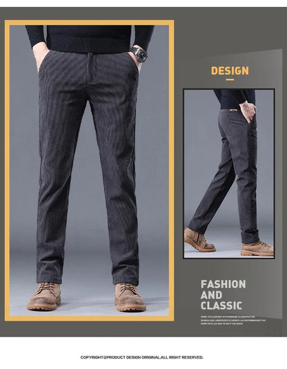 Thick Stretch Men's Corduroy Fleece Pants Fashion Business Casual Warm Chenille Male Brand Trousers Winter Thermal Pants