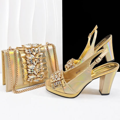 Lastest Italian Design Fashion Style Ladies Shoes with Matching Bag Set 2025 Nigerian Shoes and Bag Set HFG1-2