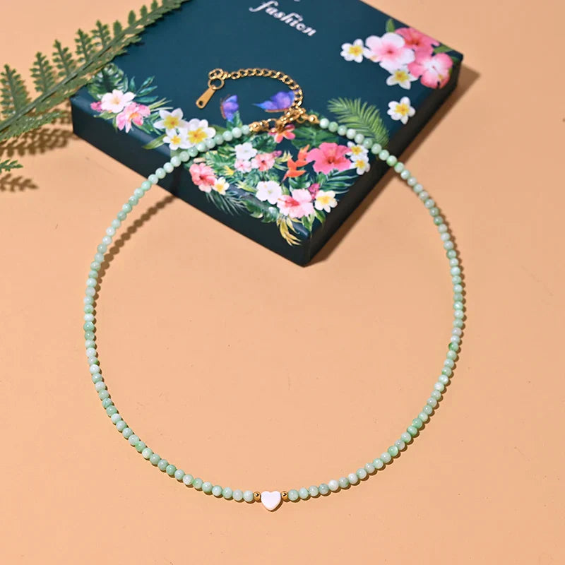 Mother of Pearl Beads Heart Choker Fashion Dyed Natural Shell Necklace for Women Stainless Steel Collares Femme