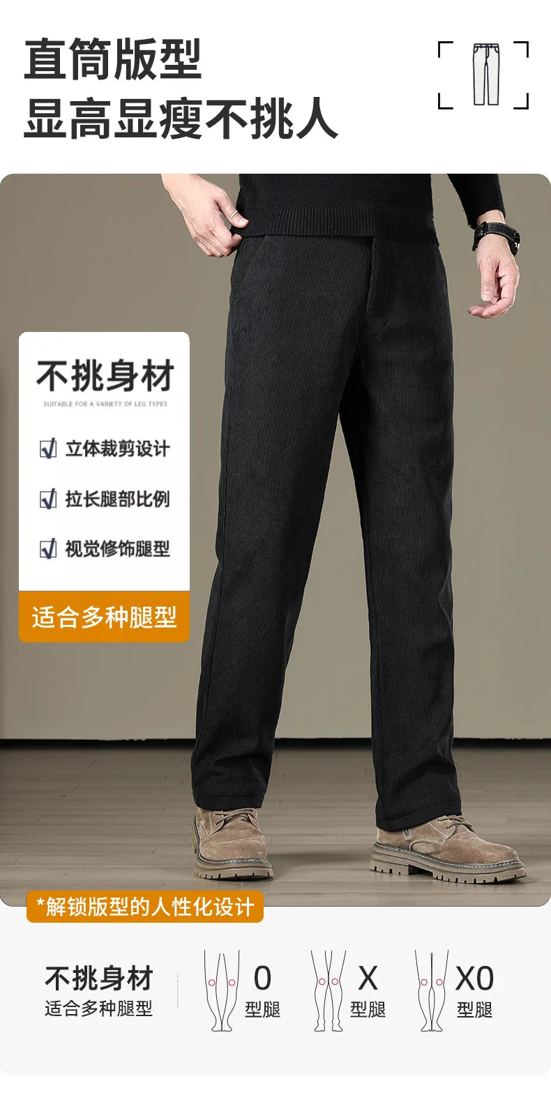 Winter Men Business Fleece Thick Casual Pants Straight Velvet Corduroy Warm Cold Resistant Bottoms Elastic Waist Trousers