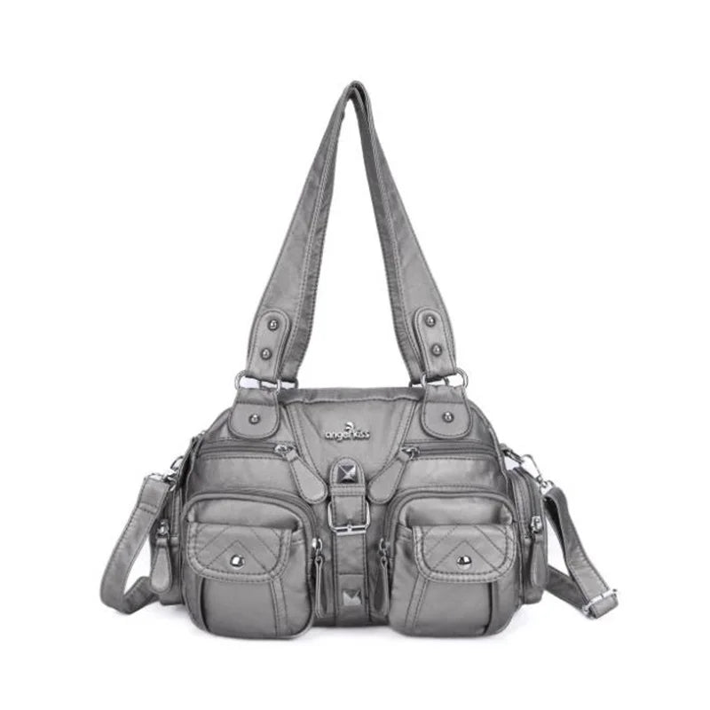 Women Small Handbags Satchel Top-handle Handbag PU Shoulder Bag 8”x11” Dumpling Pack Multi-pockets Shoulder Bag