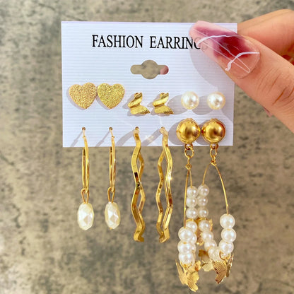 Fashionable Pearl Note Butterfly Geometric Tassel Stud Earrings Women Suit Elegant Charm Engagement Party Jewelry
