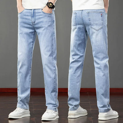 2026 Summer Men's Jeans Slim Fit Jeans Thin Stretch Straight Light Business Casual Denim Long Pants Male Classic Style Brand