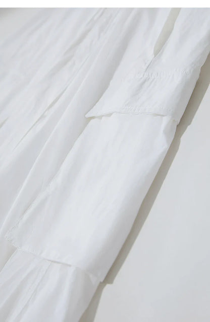 Vacation Long Skirt 2025 Summer Women Loose Sun Protection Office Lady Solid Pockets Elastic Waist Cord Slit Skirt 12542106