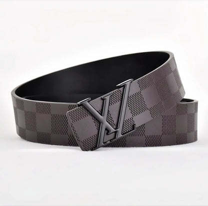 Light Luxury Mens Leather Belt Smooth Buckle Genuine Cowhide Perforated Pattern Fashion Trendy High End Versatile