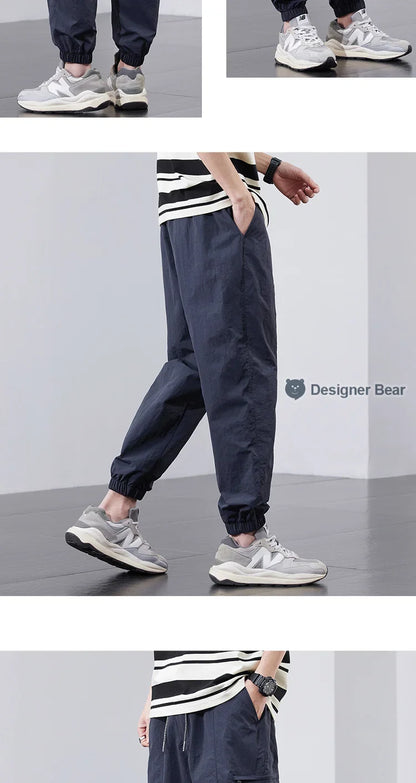 Spring Summer Thin Men's Quick-Dry Cargo Harem Pants Loose Streetwear Joggers with Elastic Cuffs Casual Tapered Trousers Outdoor