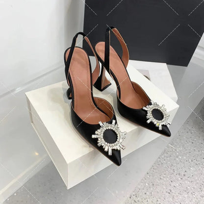 Women's Sandals 2026 New Sun Button Water Diamond Pointed High Heels Fashionable Banquet Wine Glass and Baotou Sandals