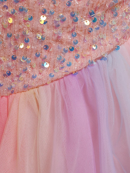Girls Dress Color Mesh Dress Long Sequin Children's Skirt Girls Piano Host Costumes#323
