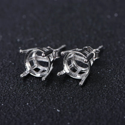 925 Silver 4-Claw Earring Settings 4mm-10mm Round Stone Holders DIY Jewelry Findings for Handcraft Earring Making